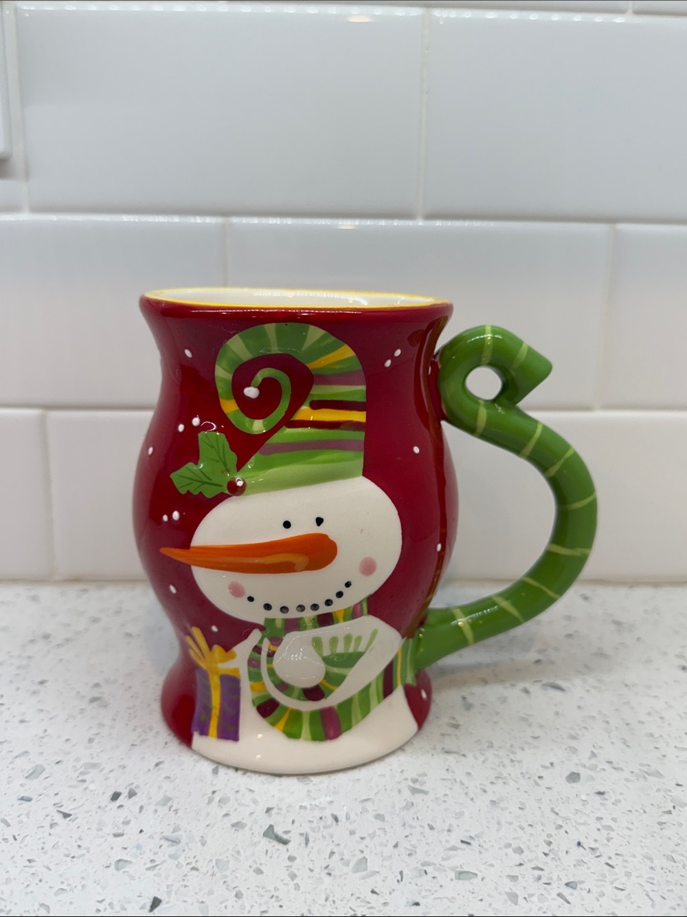 Pier 1 Imports Festive Snowman Holiday Mug - Red and Green